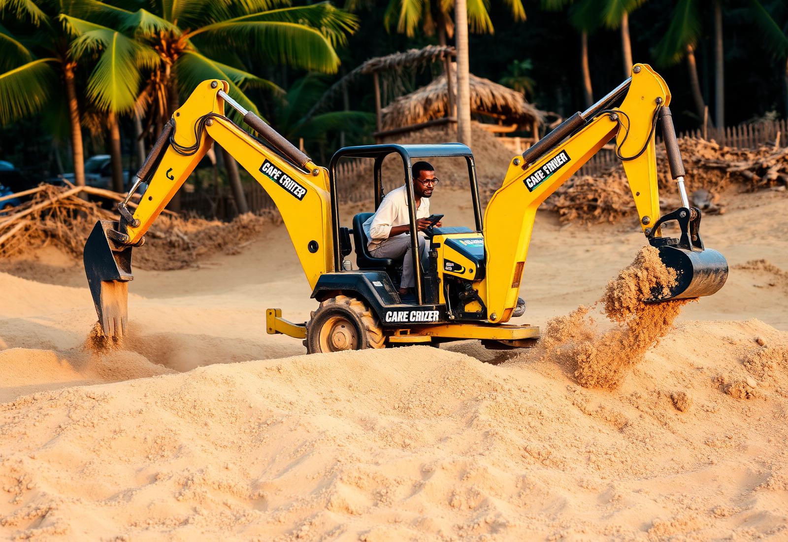RC Riding — guided backhoe operation on a sand course
